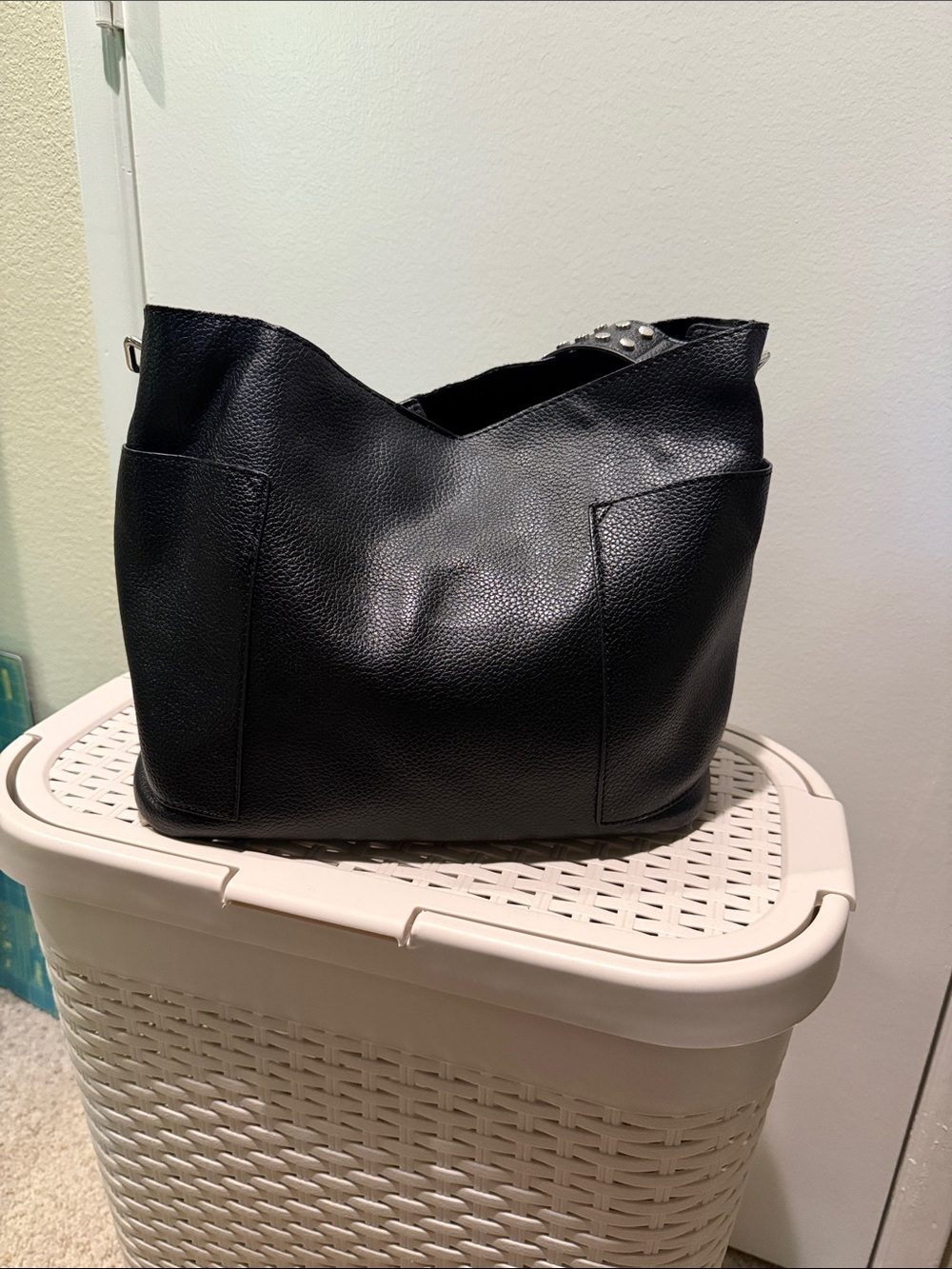 Steve Madden Black Studded Shoulder Tote - Picture 3 of 11